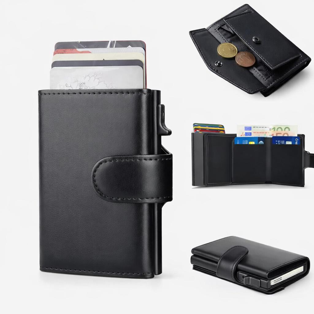 Compact RFID Leather Wallet with Multiple Card Slots & Coin Pocket