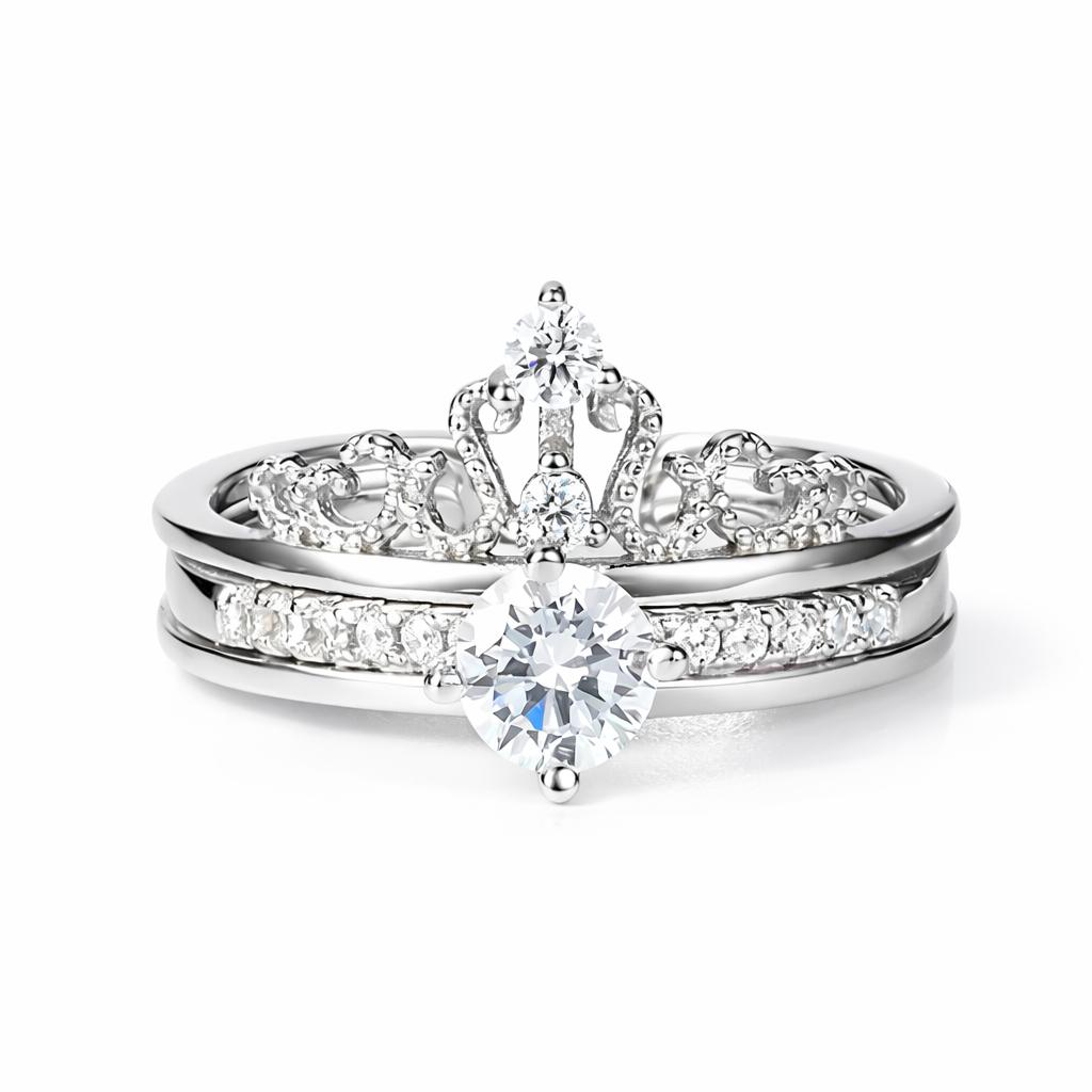 2-in-1 Adjustable Crown Ring – Interlocking Double Ring with Crystal Design