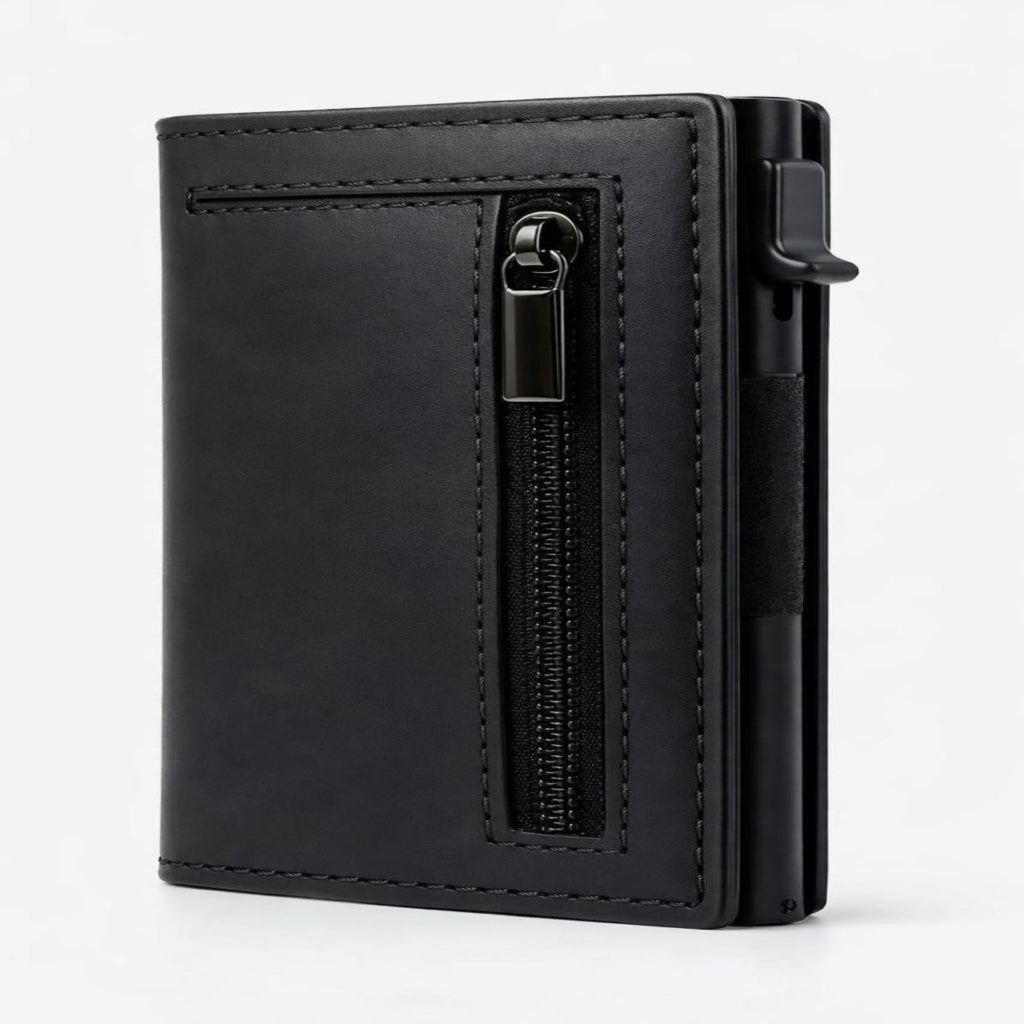 Compact RFID Leather Wallet with Multiple  Card Slots & Coin Pocket