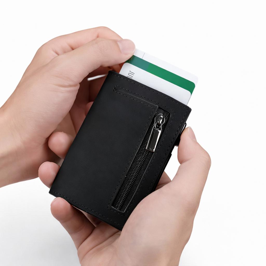 Compact RFID Leather Wallet with Multiple  Card Slots & Coin Pocket